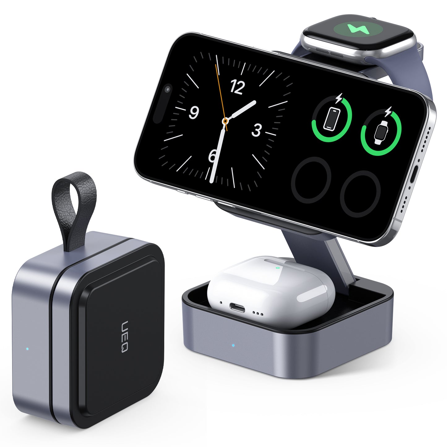 Waloo Compact Upright Magnetic 3-in-1 Wireless Charging Stand for iPhone, Apple Watch & AirPods
