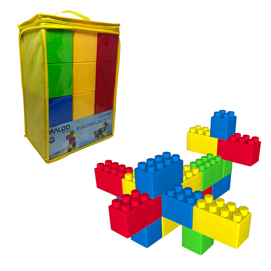 WALOO Sports Jumbo Building Blocks Toy Set, Big Stacking Blocks with Storage Bag (19 Pc)