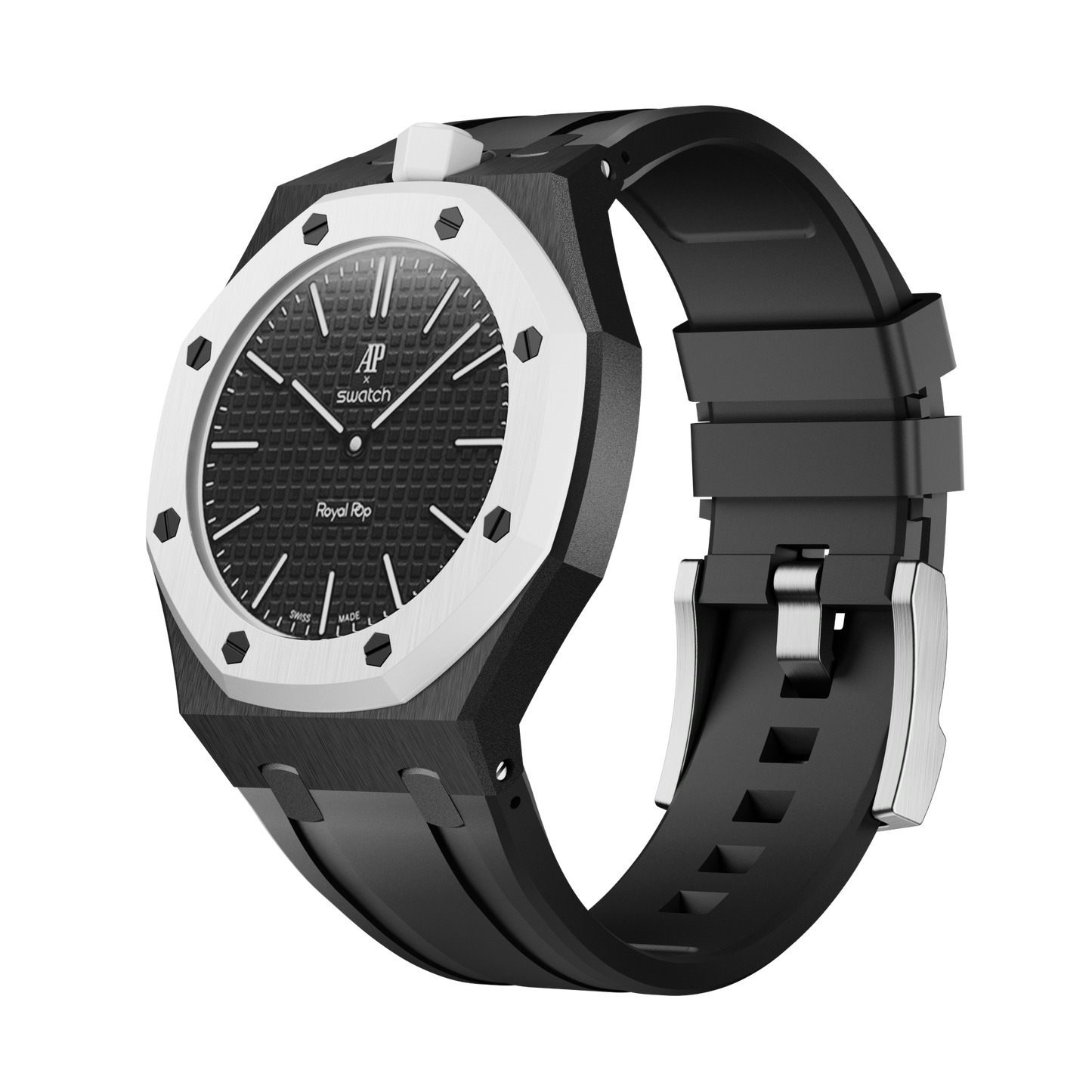 AP x Swatch Royal Pop Performance Band – Midnight Black – Vertical Crown Edition | Waloo Watch Bands
