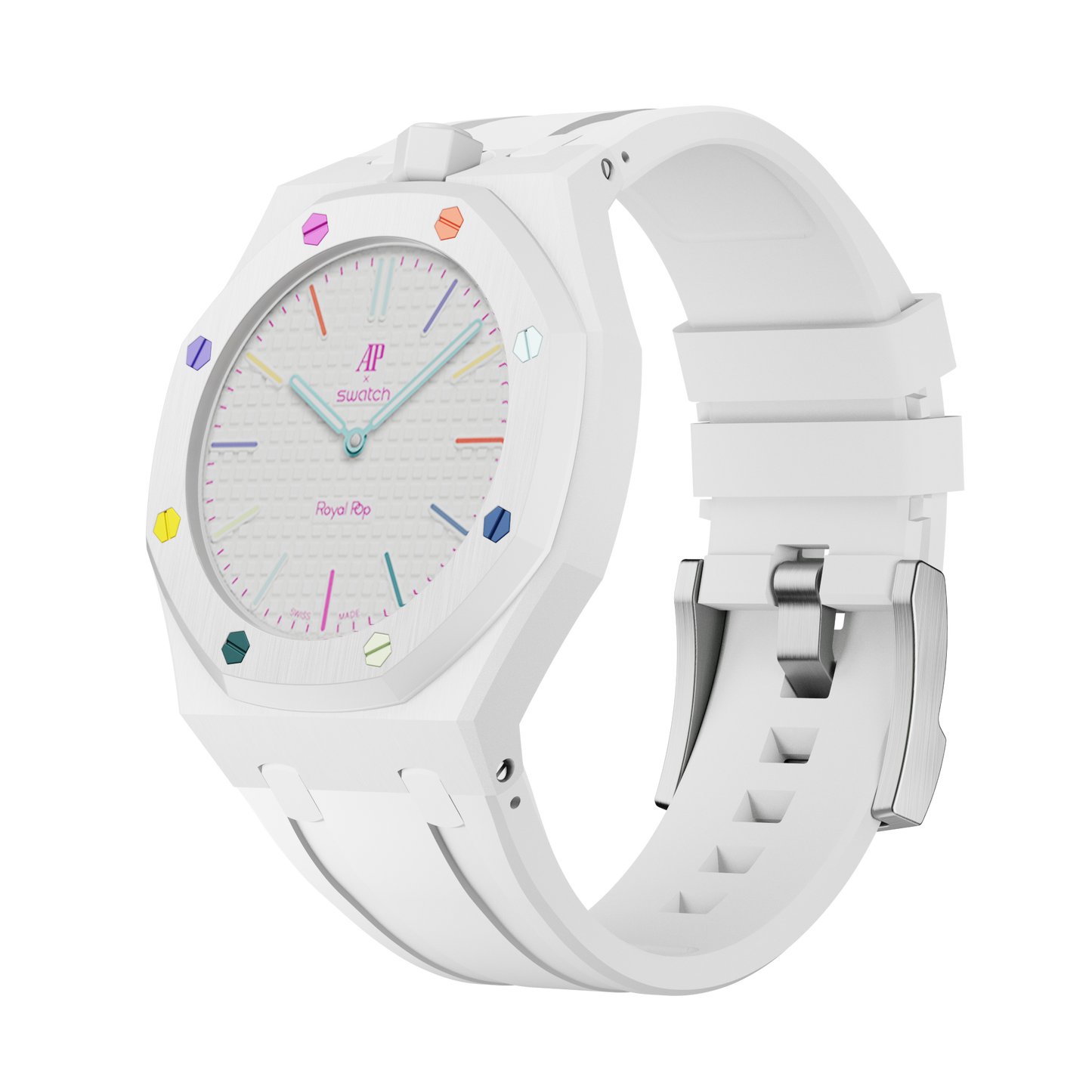 AP x Swatch Royal Pop Performance Band – Arctic White – Vertical Crown Edition | Waloo Watch Bands