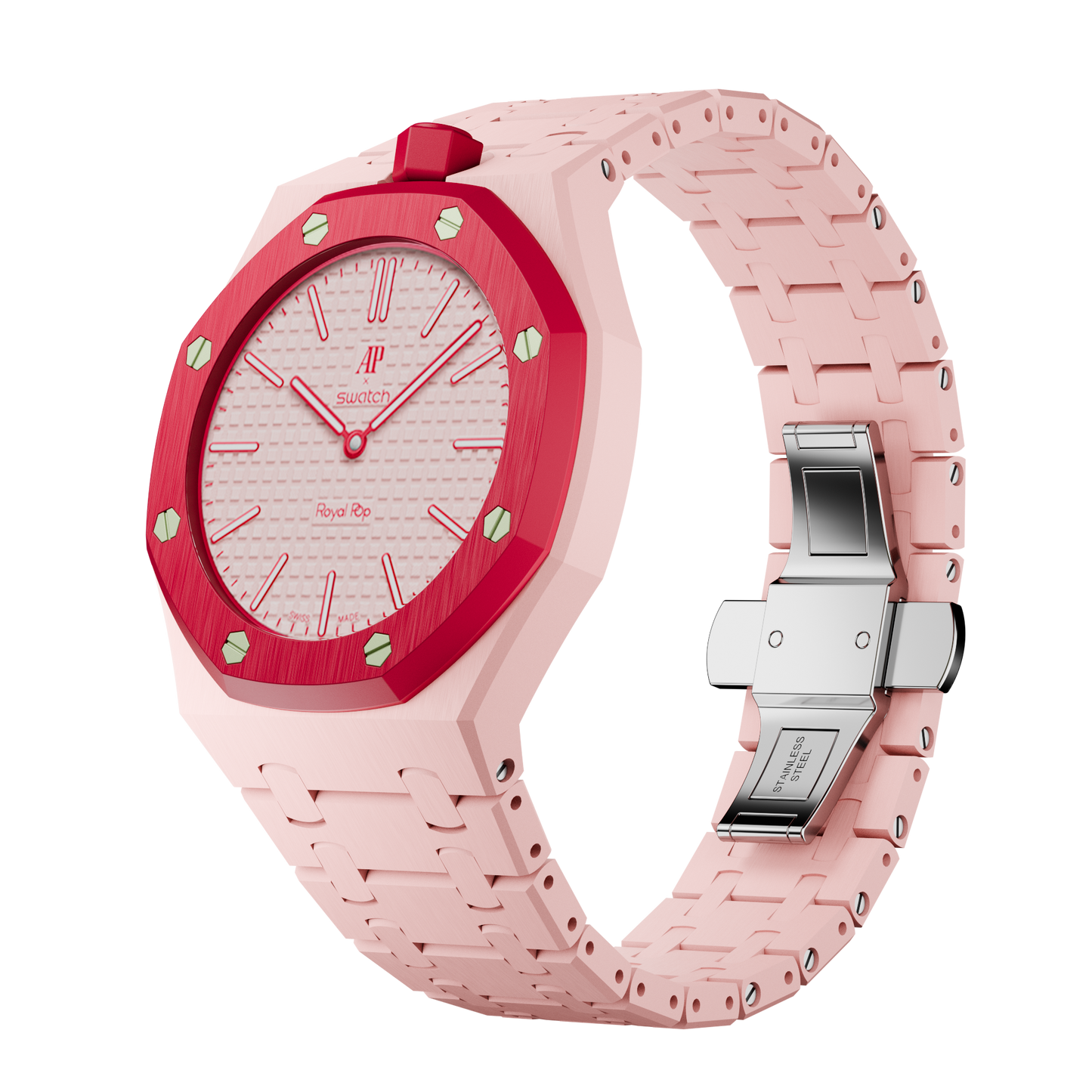 Royal Pop Integrated Link Bracelet Band – Rosé Pink – Vertical Crown Edition | Waloo Bands