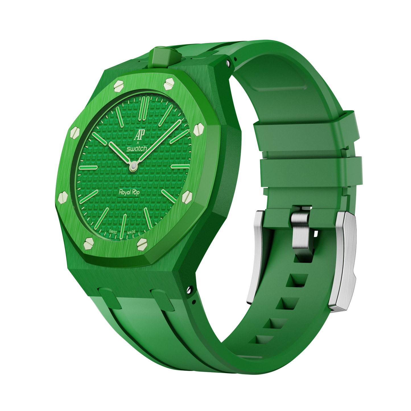 AP x Swatch Royal Pop Performance Band – Emerald Green – Vertical Crown Edition | Waloo Watch Bands