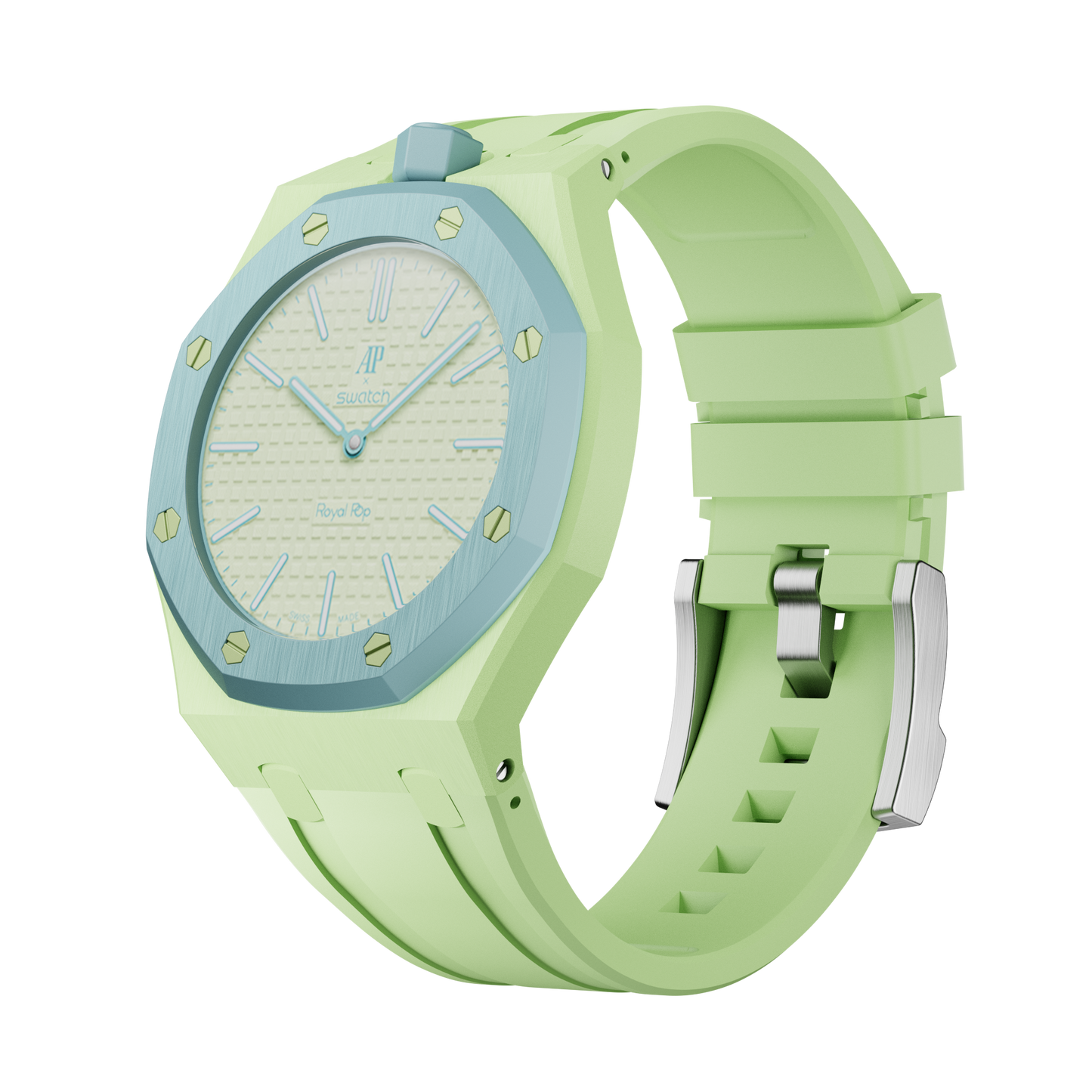 AP x Swatch Royal Pop Performance Band – Pistachio Mint – Vertical Crown Edition | Waloo Watch Bands