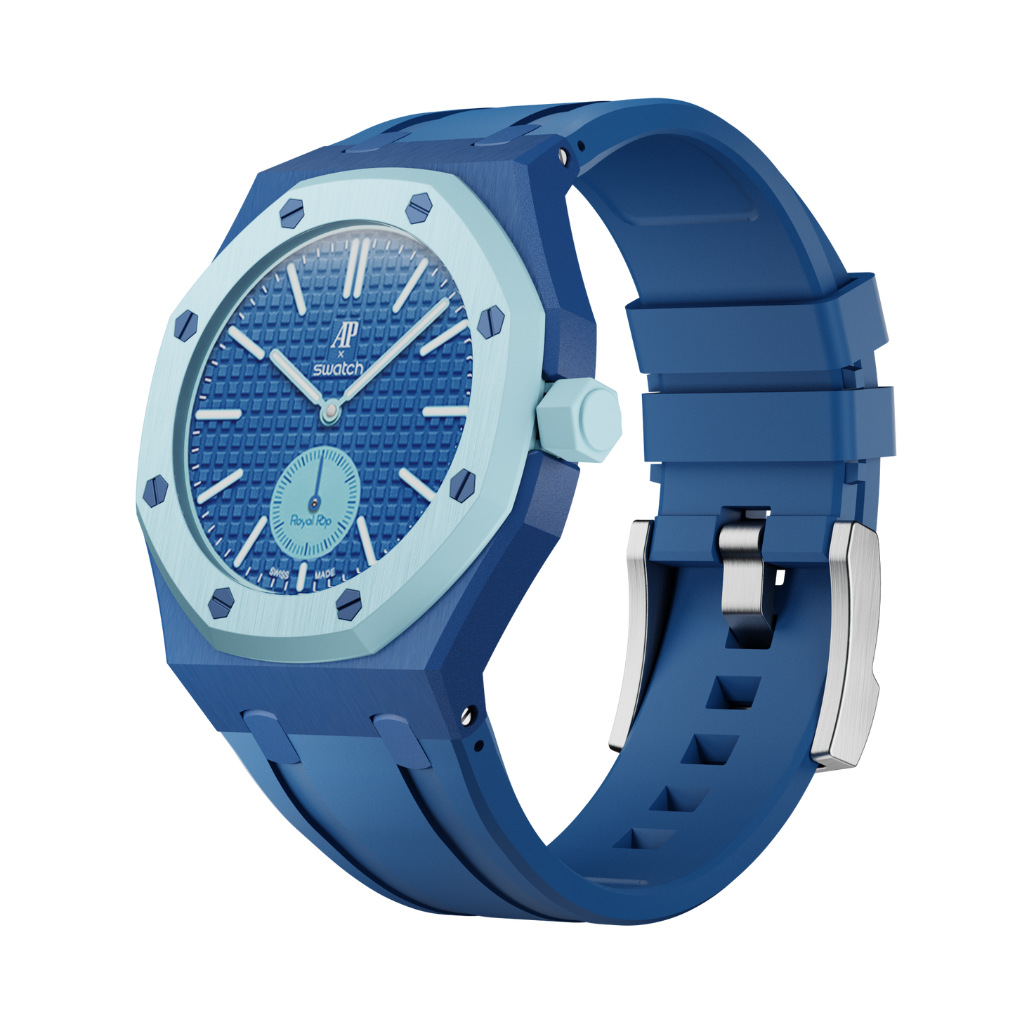 AP x Swatch Royal Pop Performance Band – Sky Blue – Classic Crown Edition | Waloo Watch Bands