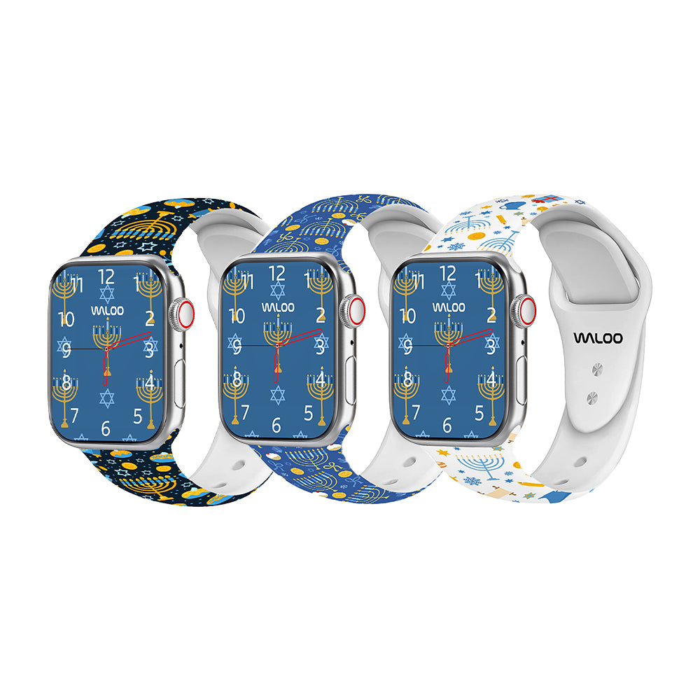 Waloo Hanukkah/Holiday Fun Silicone Sport Bands For Apple Watch