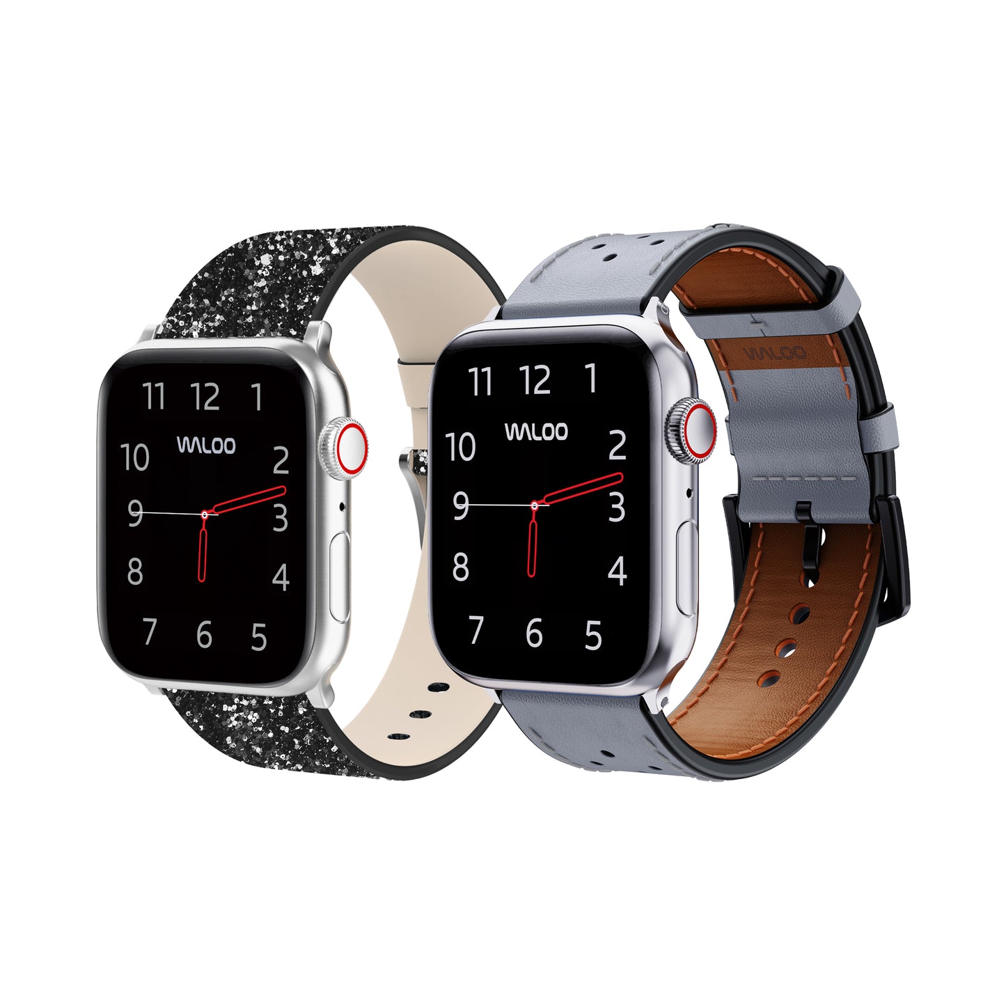 Waloo 2-Pack Leather Bling & Breathable Leather Bands For Apple Watch