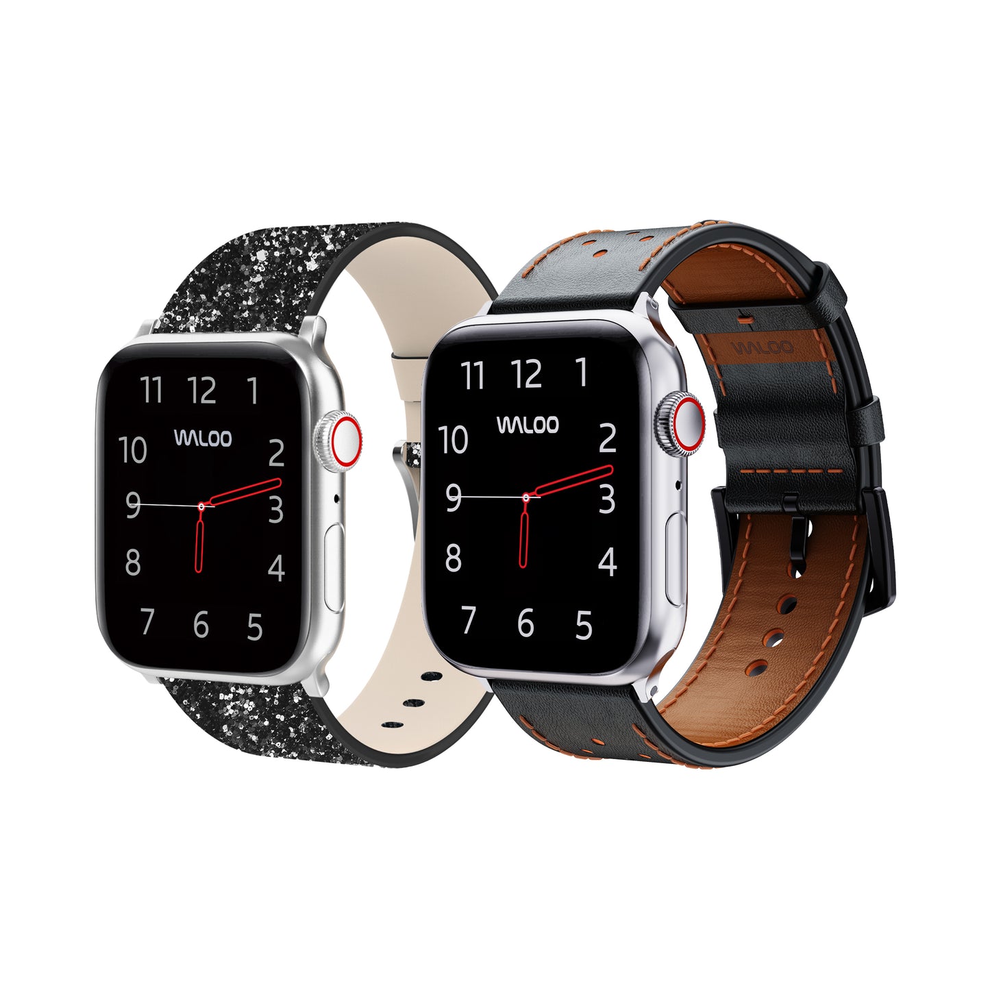 Waloo 2-Pack Leather Bling & Breathable Leather Bands For Apple Watch