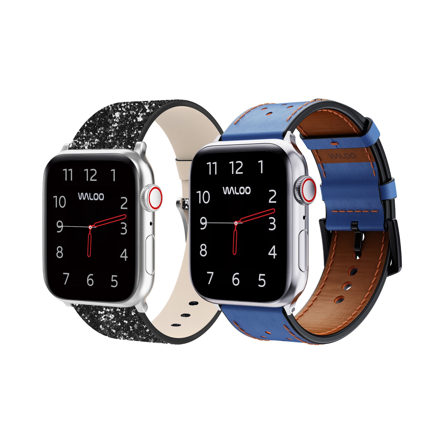 Waloo 2-Pack Leather Bling & Breathable Leather Bands For Apple Watch