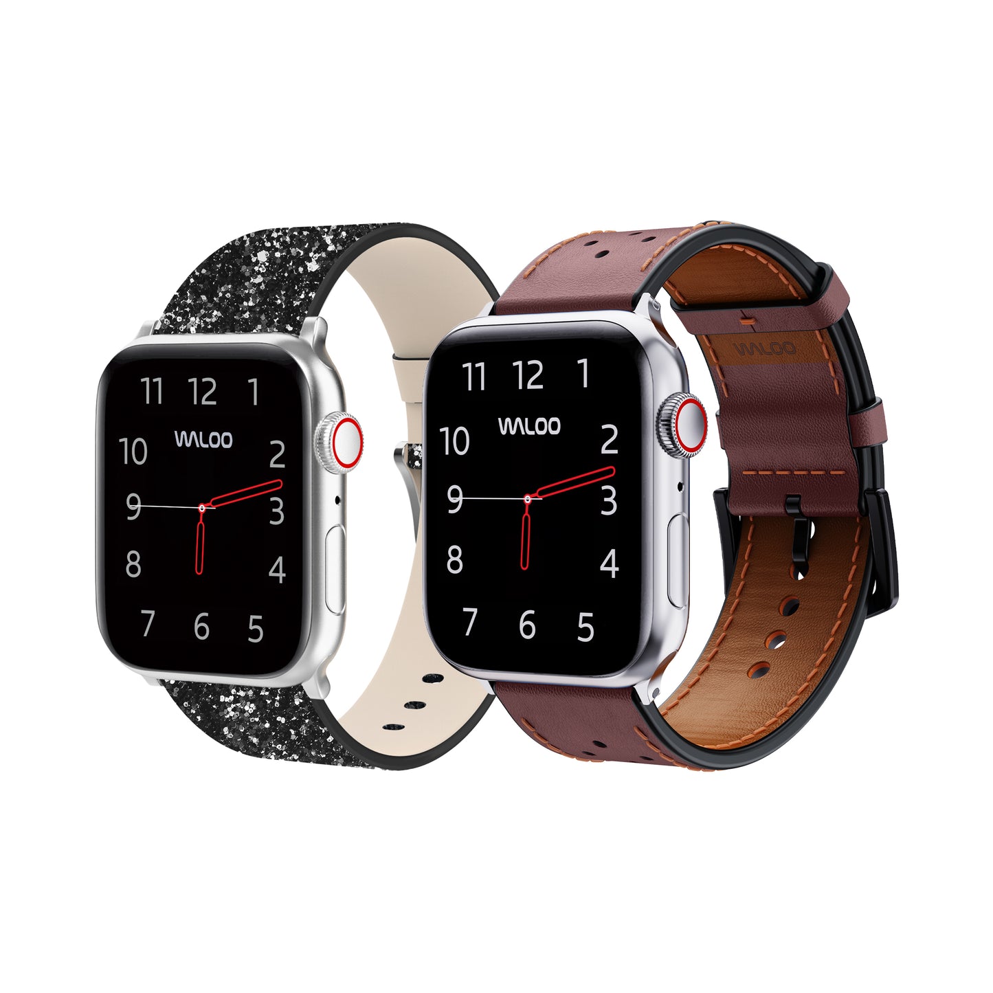 Waloo 2-Pack Leather Bling & Breathable Leather Bands For Apple Watch
