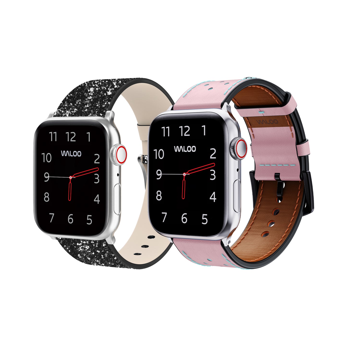 Waloo 2-Pack Leather Bling & Breathable Leather Bands For Apple Watch