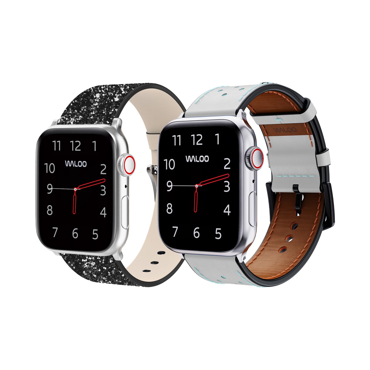 Waloo 2-Pack Leather Bling & Breathable Leather Bands For Apple Watch