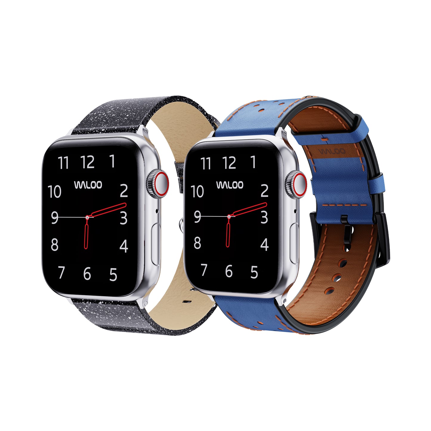 Waloo 2-Pack Shiny Brilliance & Breathable Leather Bands For Apple Watch