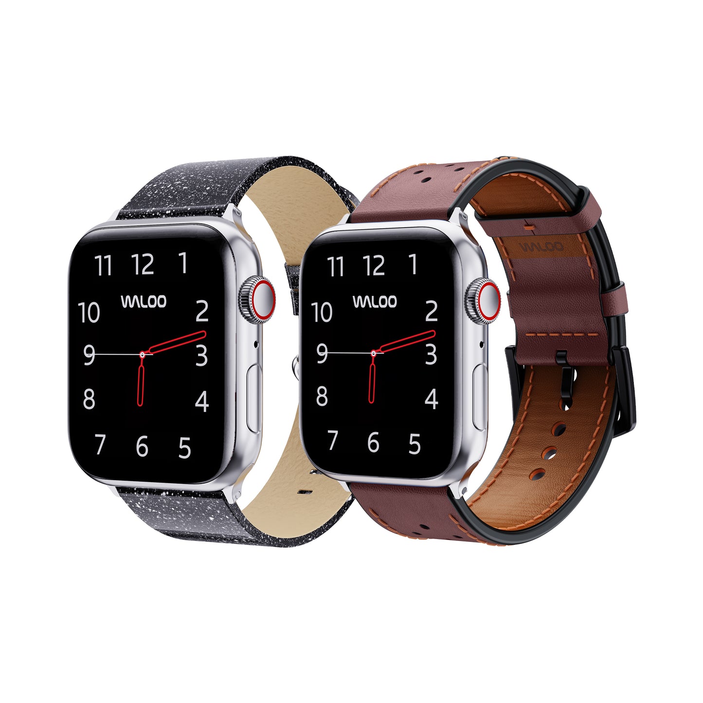 Waloo 2-Pack Shiny Brilliance & Breathable Leather Bands For Apple Watch