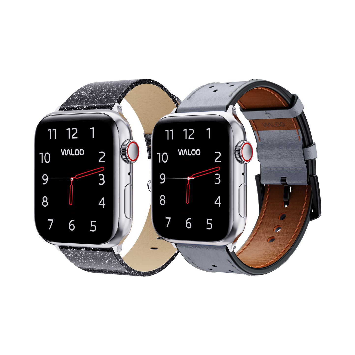 Waloo 2-Pack Shiny Brilliance & Breathable Leather Bands For Apple Watch