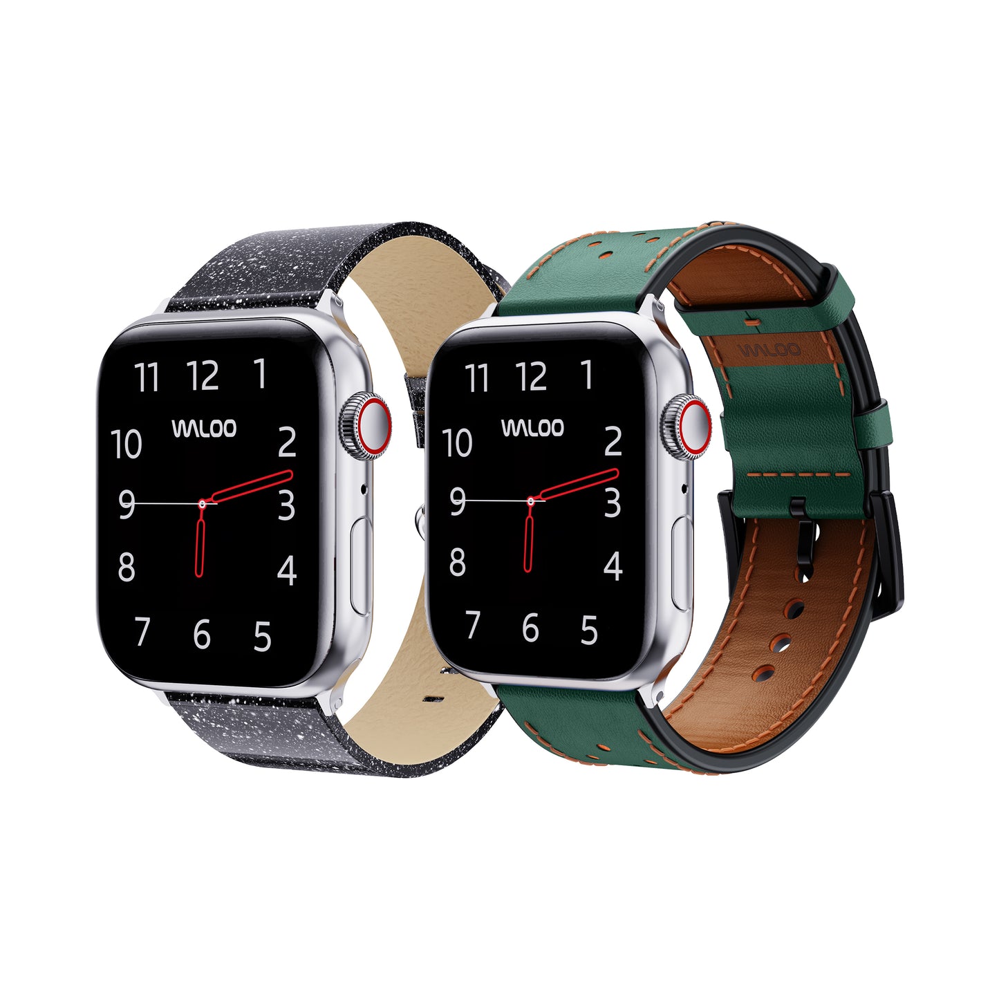 Waloo 2-Pack Shiny Brilliance & Breathable Leather Bands For Apple Watch