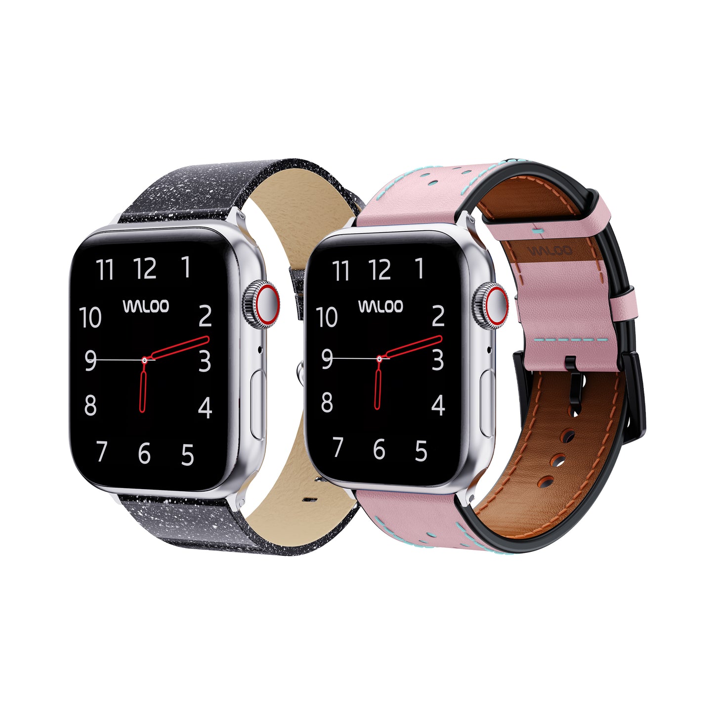 Waloo 2-Pack Shiny Brilliance & Breathable Leather Bands For Apple Watch