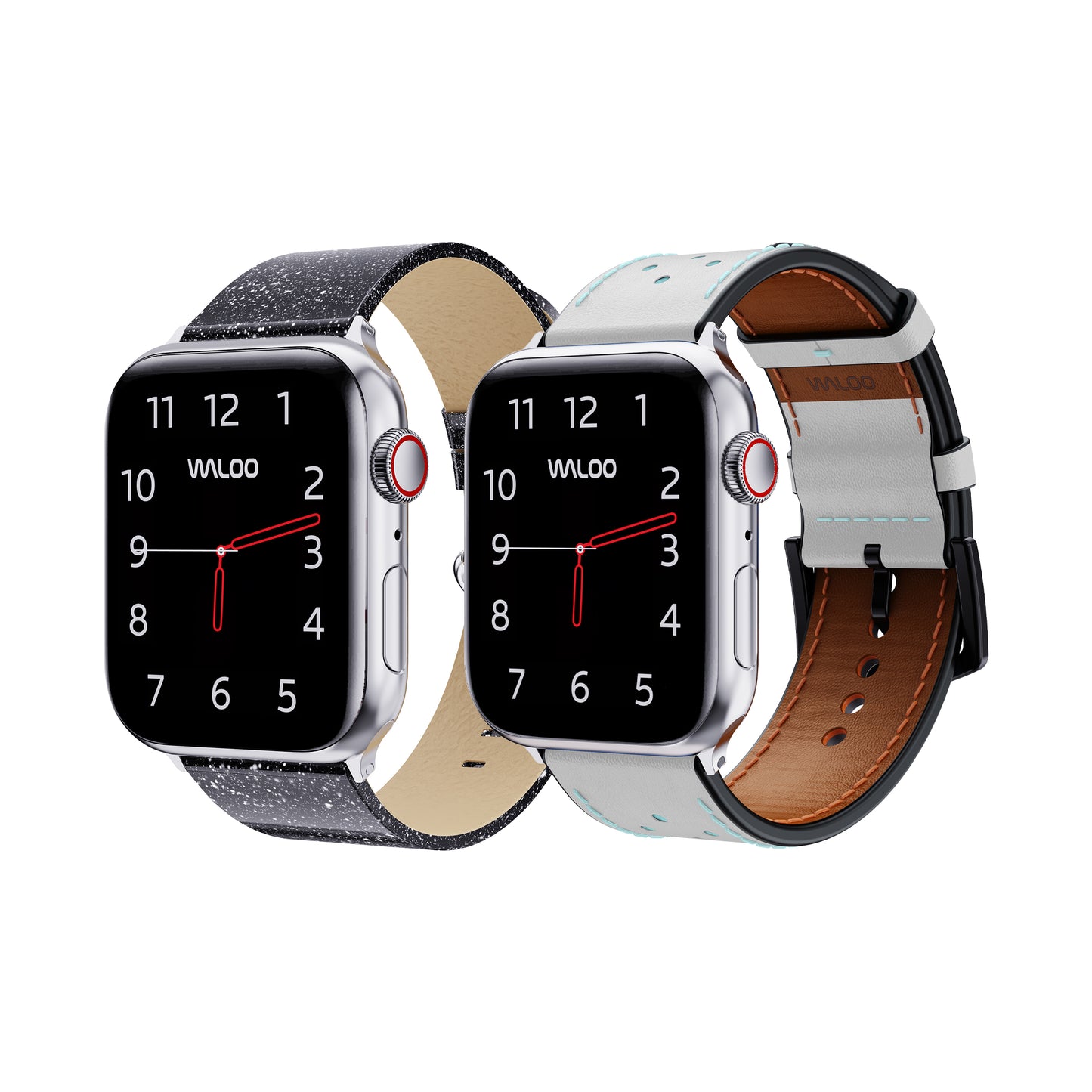 Waloo 2-Pack Shiny Brilliance & Breathable Leather Bands For Apple Watch