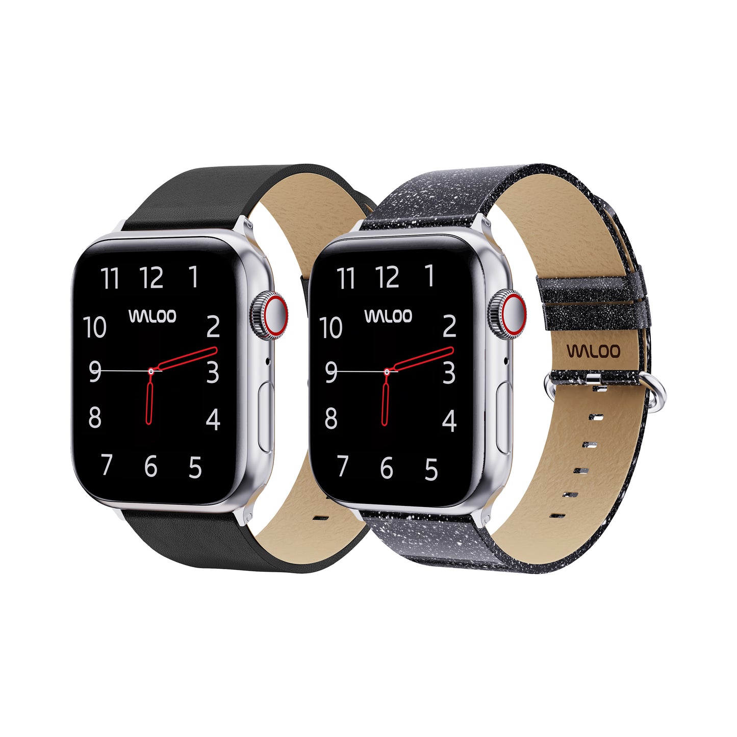 Waloo 2-Pack Leather Grain & Shiny Brilliance Leather Bands For Apple Watch