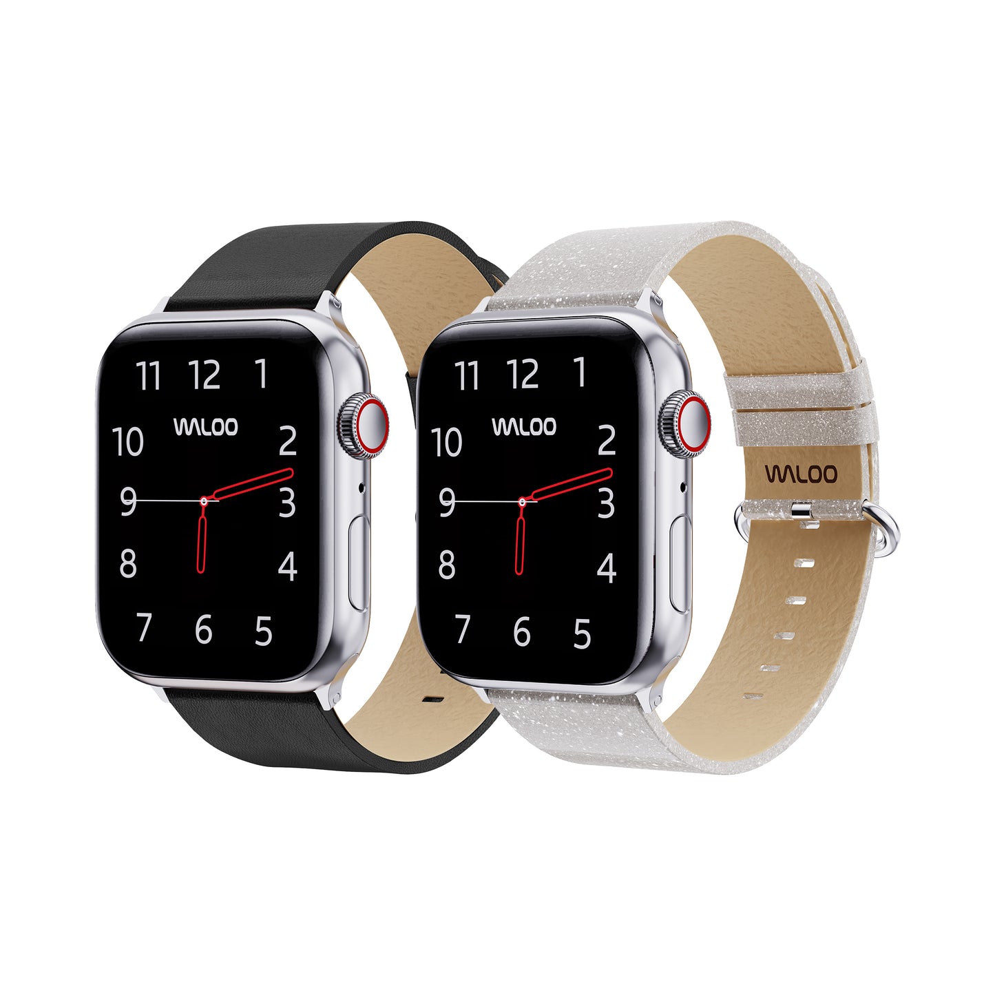 Waloo 2-Pack Leather Grain & Shiny Brilliance Leather Bands For Apple Watch