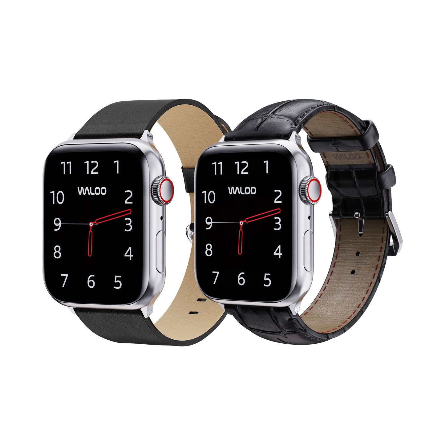 Waloo 2-Pack Leather Grain & Crocodile Leather Bands For Apple Watch