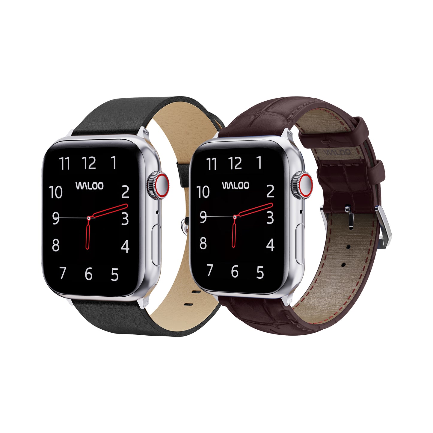 Waloo 2-Pack Leather Grain & Crocodile Leather Bands For Apple Watch