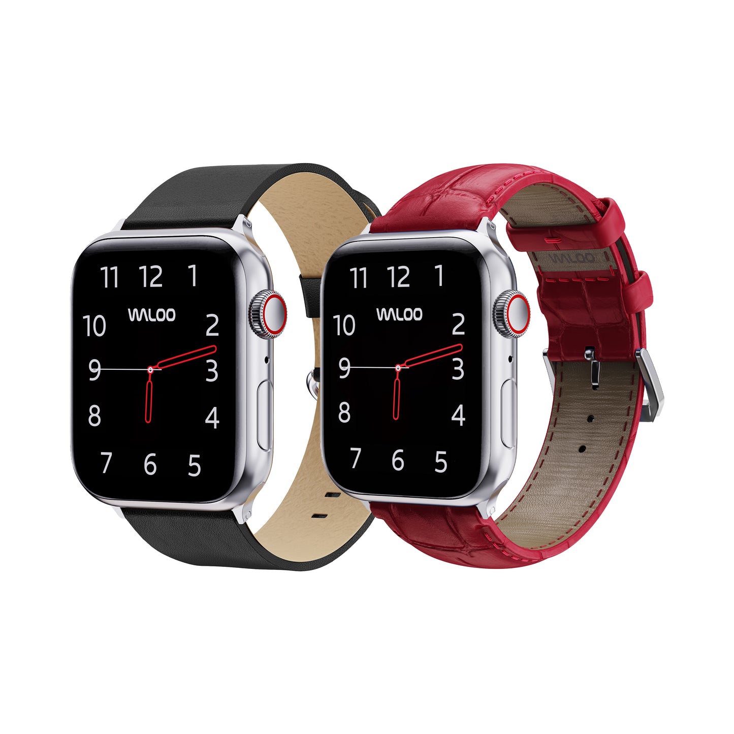Waloo 2-Pack Leather Grain & Crocodile Leather Bands For Apple Watch