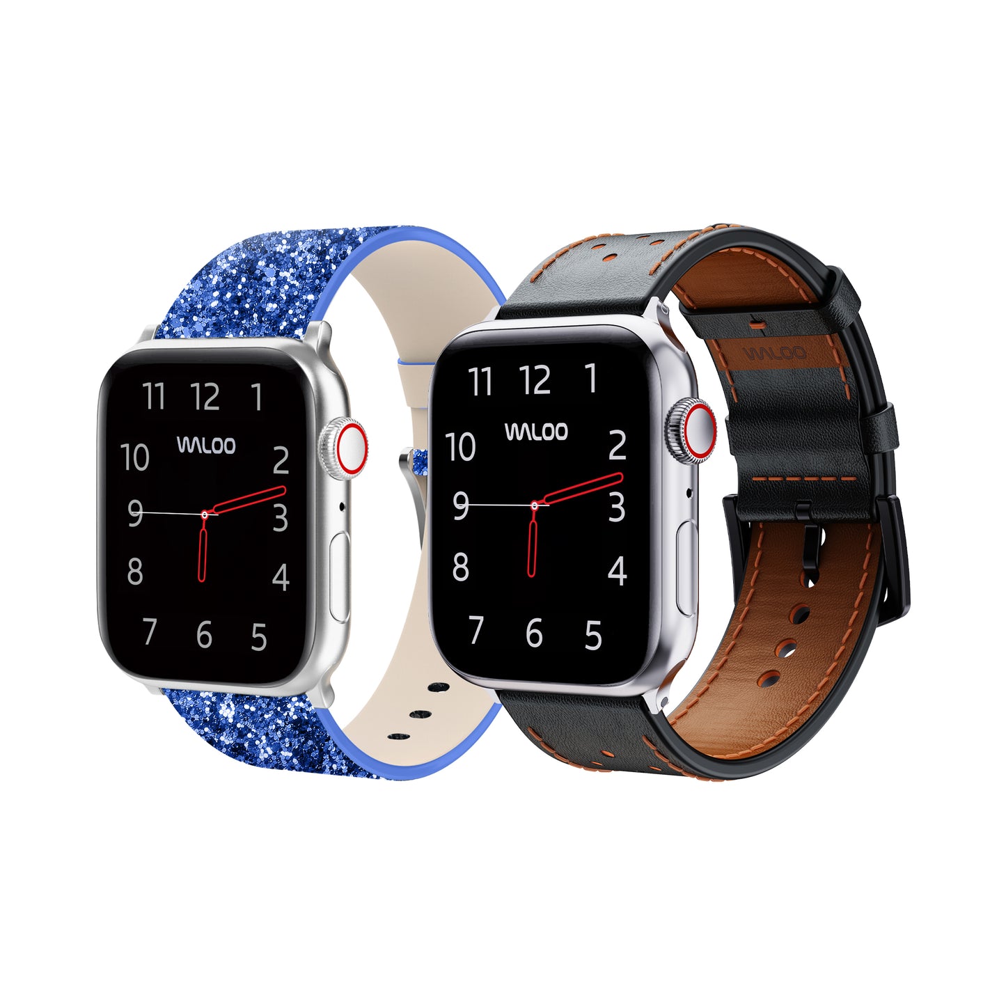 Waloo 2-Pack Leather Bling & Breathable Leather Bands For Apple Watch