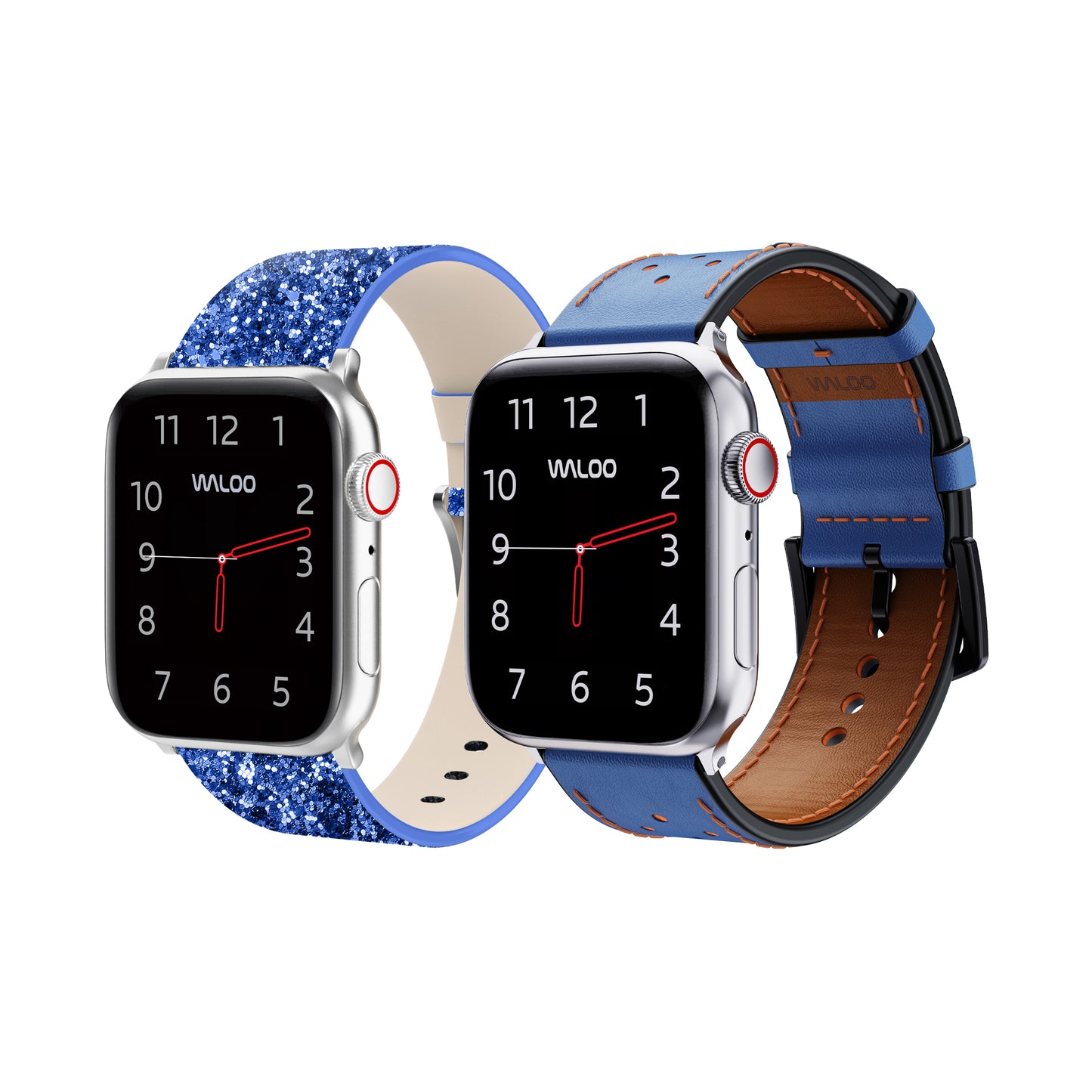 Waloo 2-Pack Leather Bling & Breathable Leather Bands For Apple Watch
