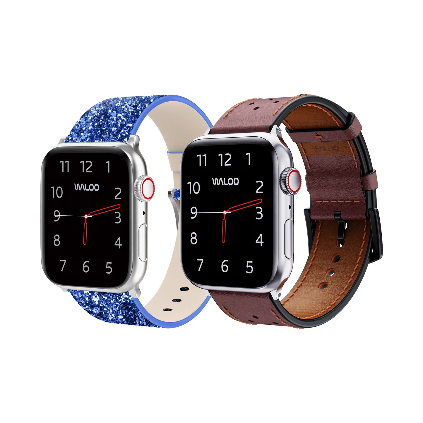 Waloo 2-Pack Leather Bling & Breathable Leather Bands For Apple Watch