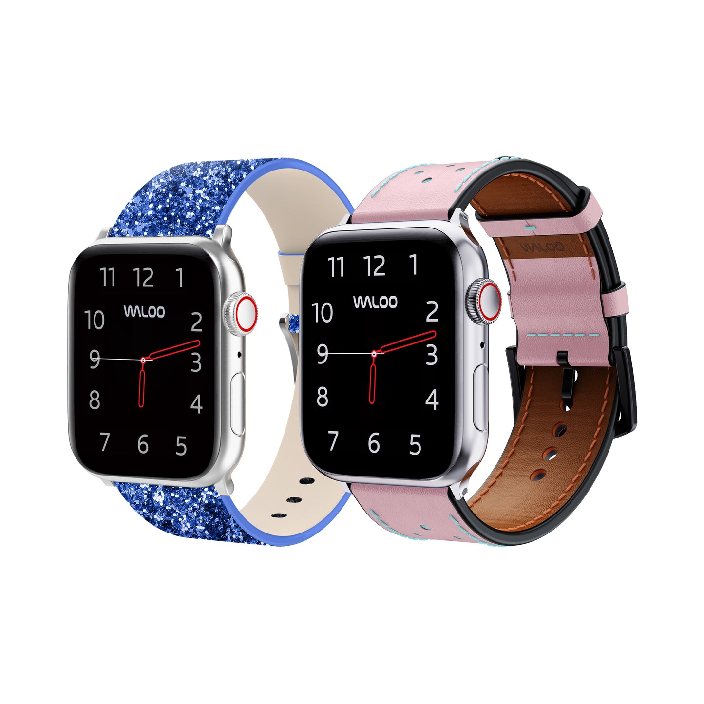 Waloo 2-Pack Leather Bling & Breathable Leather Bands For Apple Watch