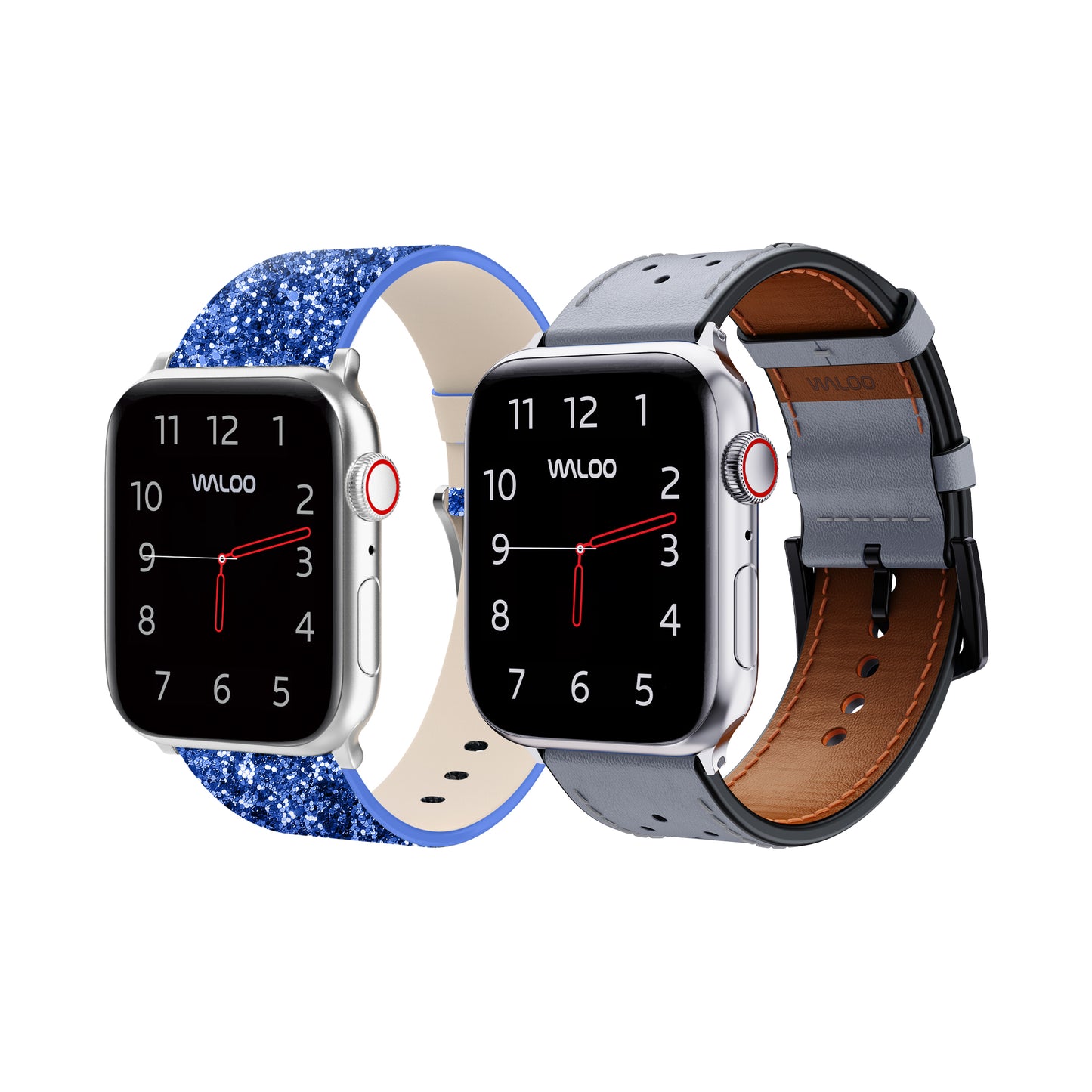 Waloo 2-Pack Leather Bling & Breathable Leather Bands For Apple Watch