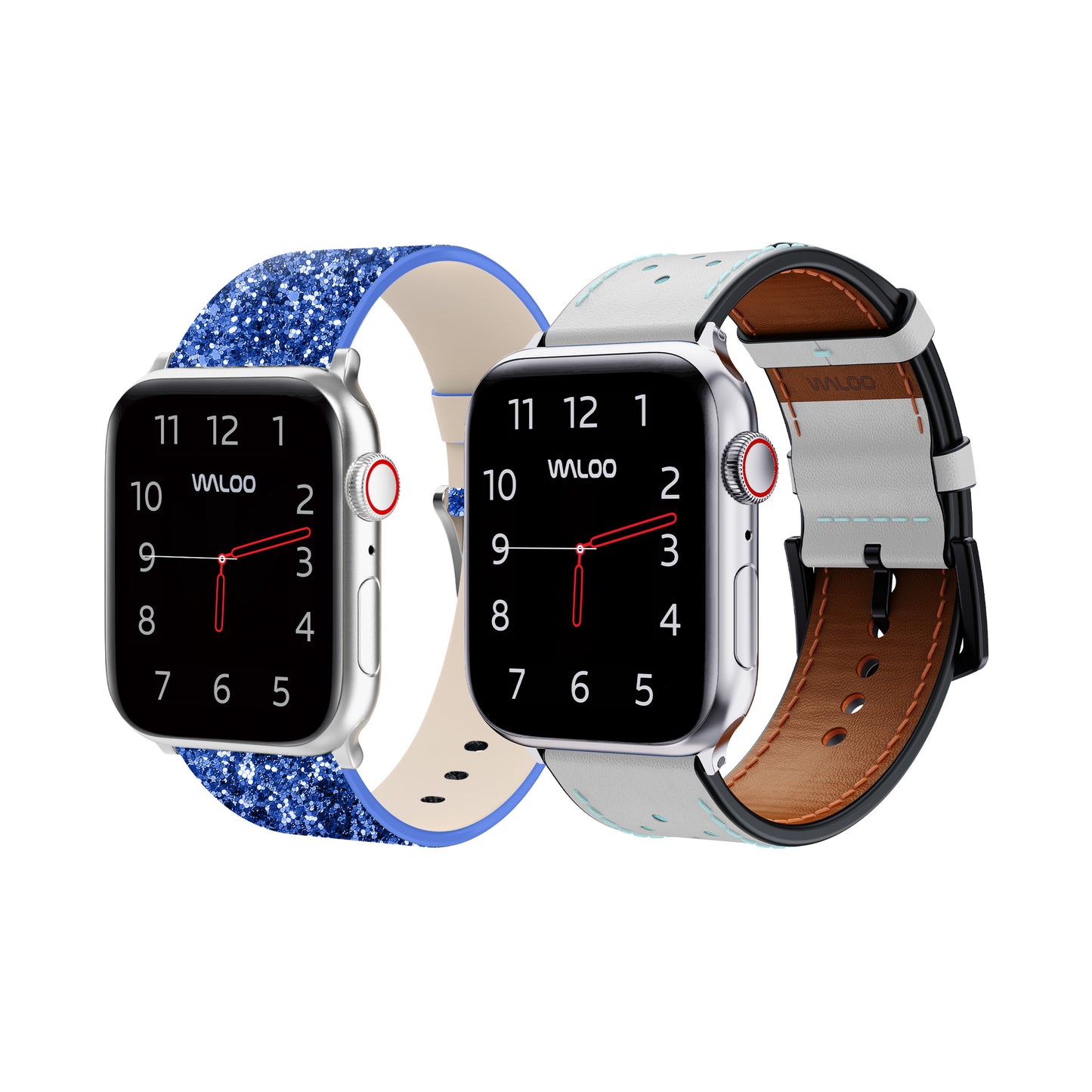 Waloo 2-Pack Leather Bling & Breathable Leather Bands For Apple Watch