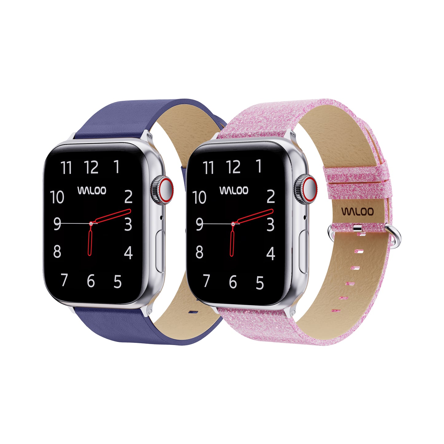 Waloo 2-Pack Leather Grain & Shiny Brilliance Leather Bands For Apple Watch
