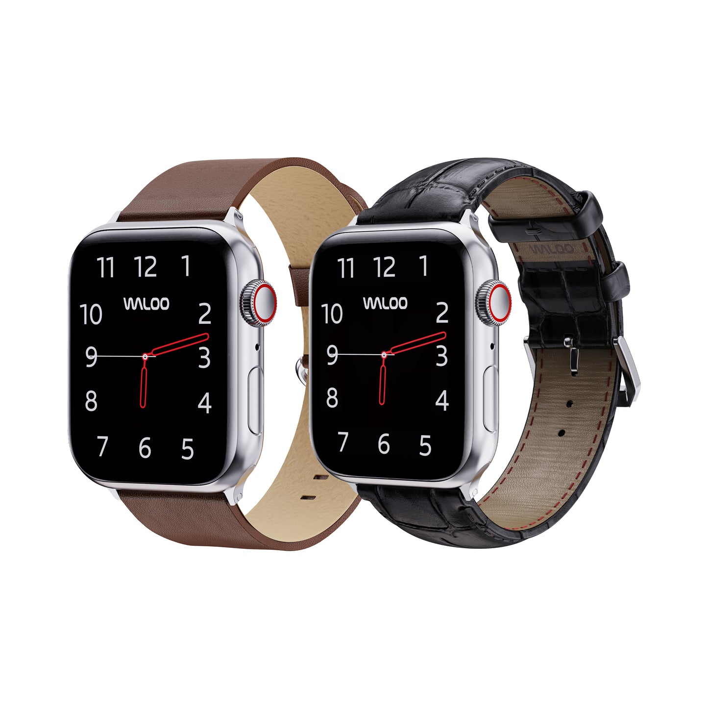 Waloo 2-Pack Leather Grain & Crocodile Leather Bands For Apple Watch