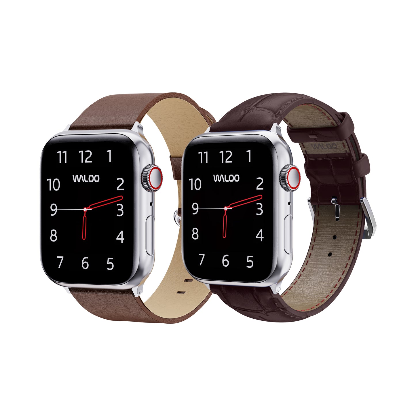 Waloo 2-Pack Leather Grain & Crocodile Leather Bands For Apple Watch