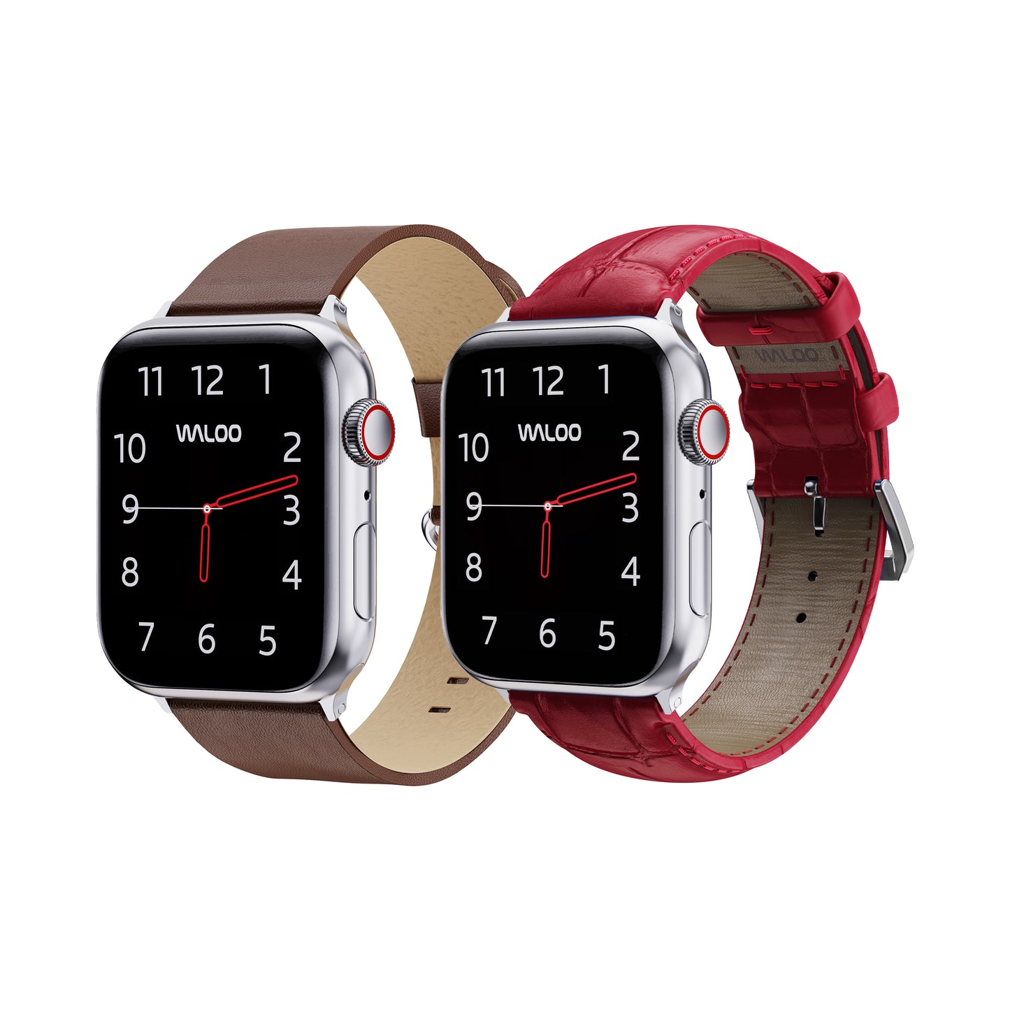 Waloo 2-Pack Leather Grain & Crocodile Leather Bands For Apple Watch