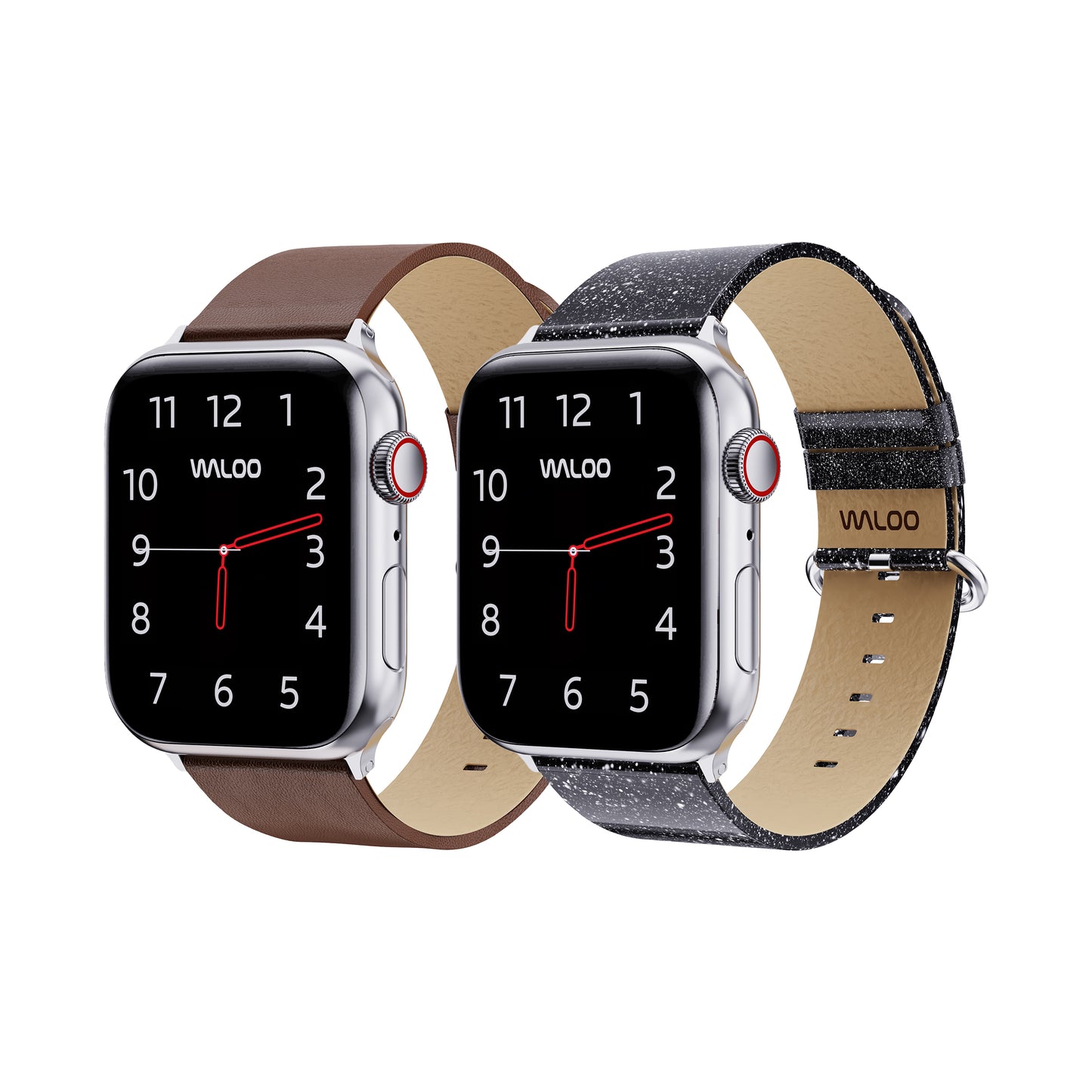 Waloo 2-Pack Leather Grain & Shiny Brilliance Leather Bands For Apple Watch