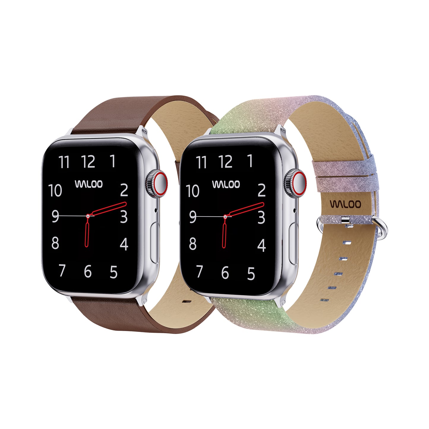 Waloo 2-Pack Leather Grain & Shiny Brilliance Leather Bands For Apple Watch