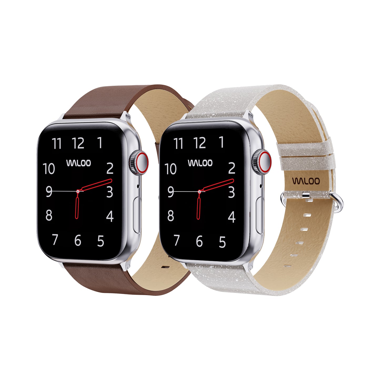 Waloo 2-Pack Leather Grain & Shiny Brilliance Leather Bands For Apple Watch