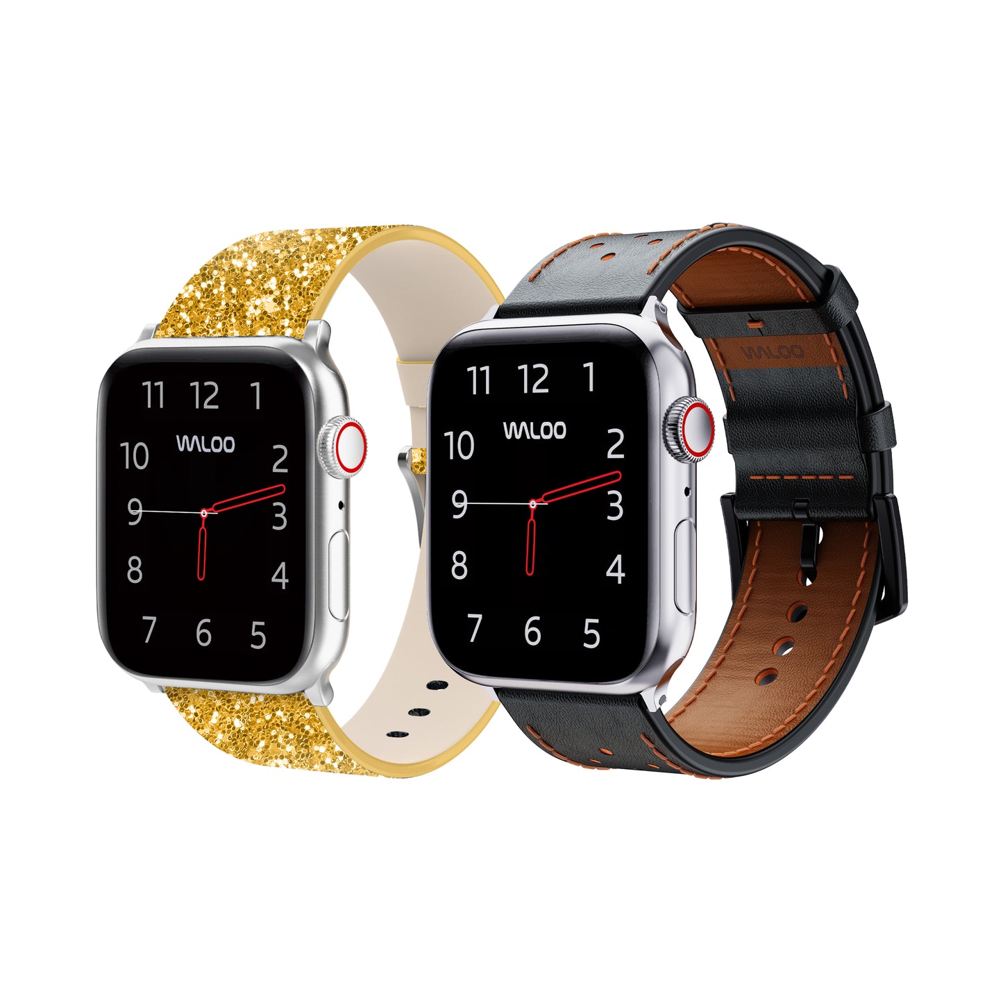 Waloo 2-Pack Leather Bling & Breathable Leather Bands For Apple Watch