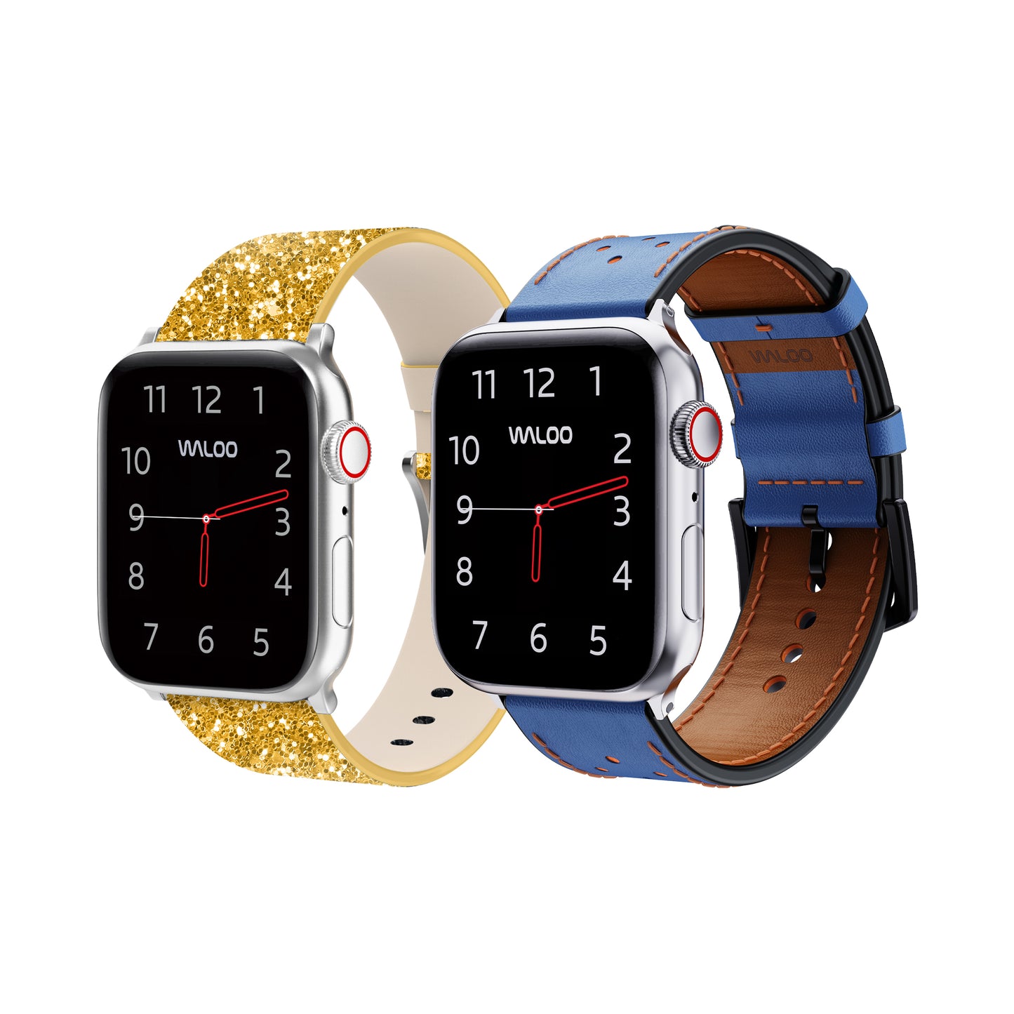 Waloo 2-Pack Leather Bling & Breathable Leather Bands For Apple Watch