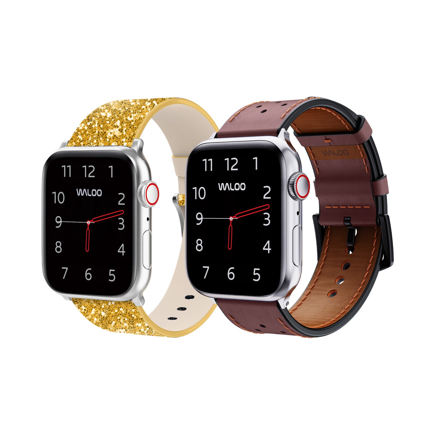 Waloo 2-Pack Leather Bling & Breathable Leather Bands For Apple Watch