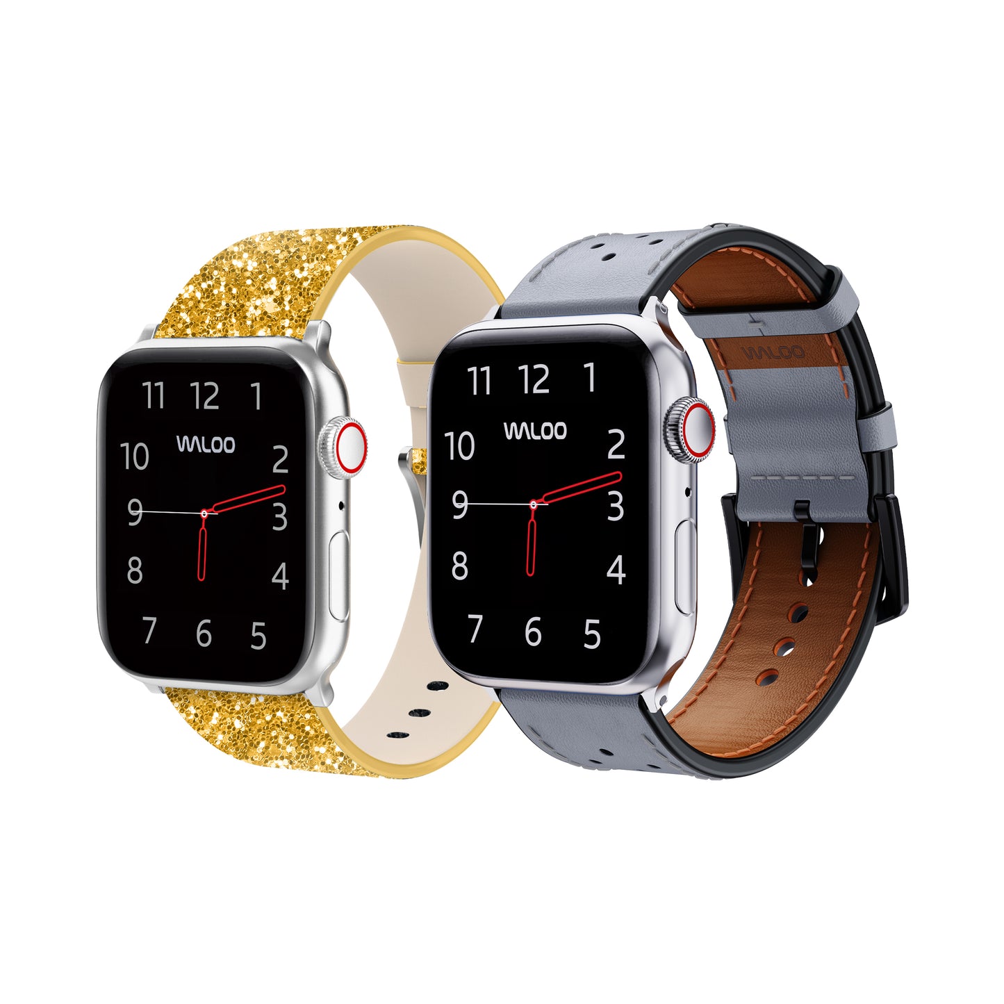 Waloo 2-Pack Leather Bling & Breathable Leather Bands For Apple Watch
