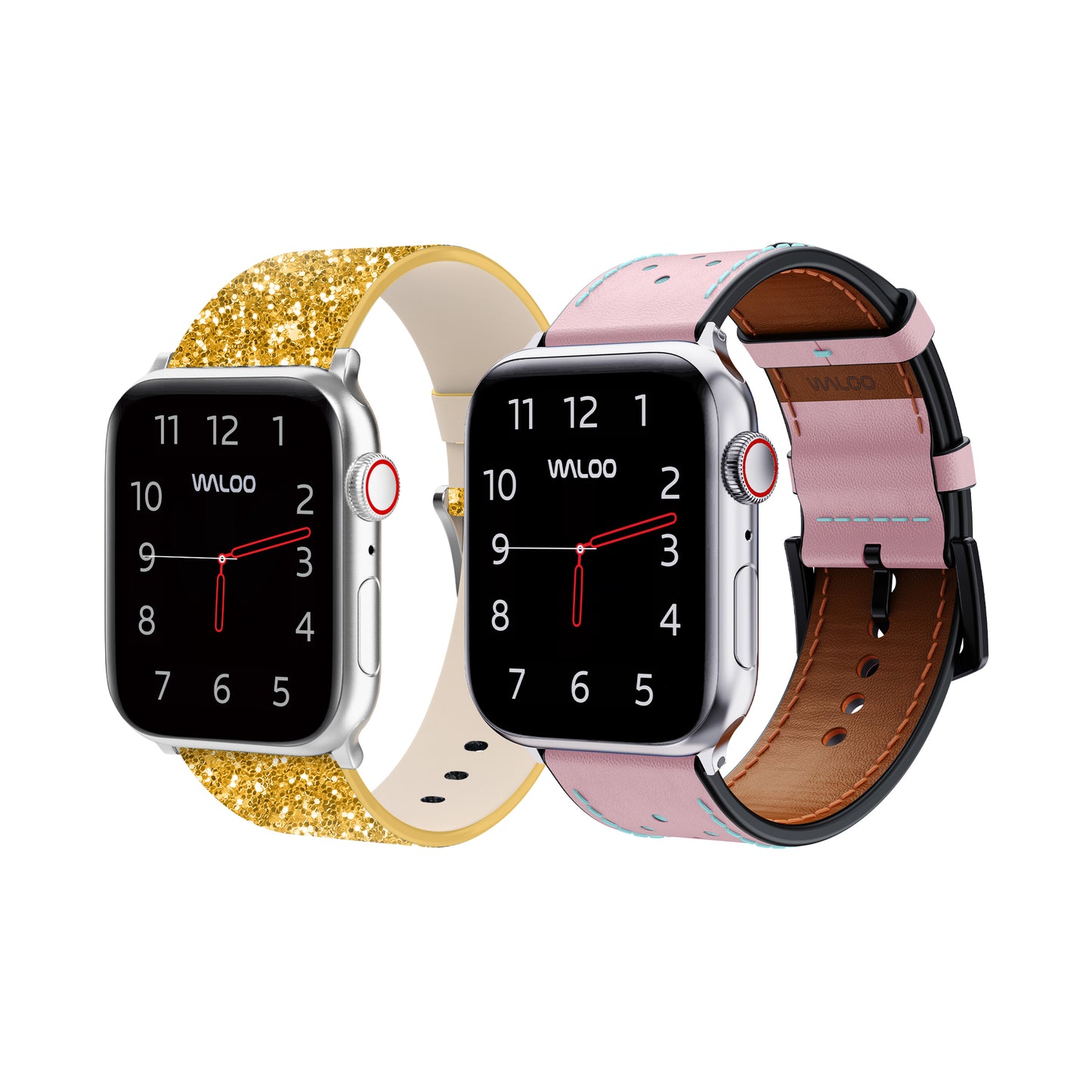 Waloo 2-Pack Leather Bling & Breathable Leather Bands For Apple Watch