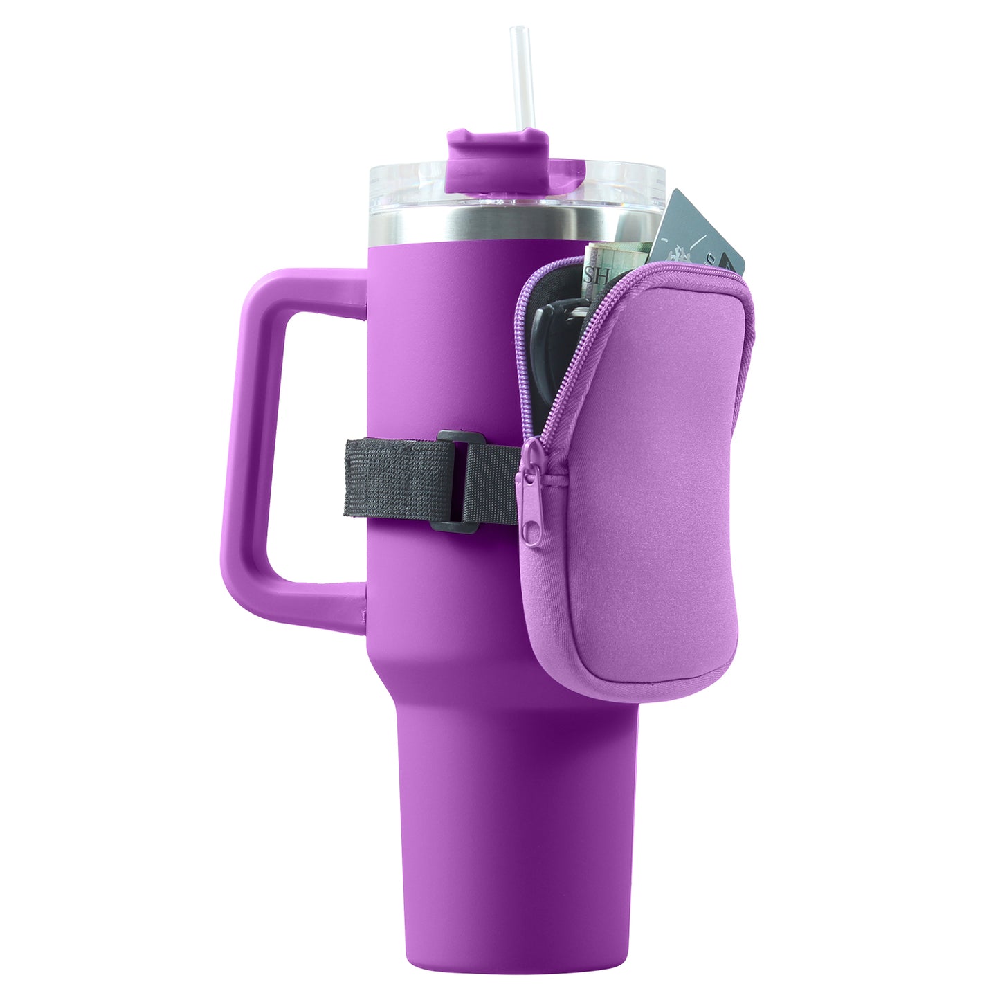 Tumbler Bottle Pouch W/ Zipper & Built in Pocket