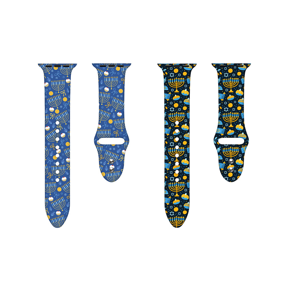 Waloo 2-Pack Hanukkah/Holiday Fun Silicone Sport Bands For Apple Watch