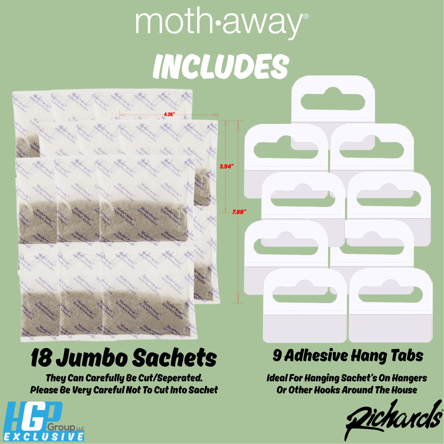 Moth Away All Natural Herbal Moth Repellent - Non Toxic - Jumbo Sachets