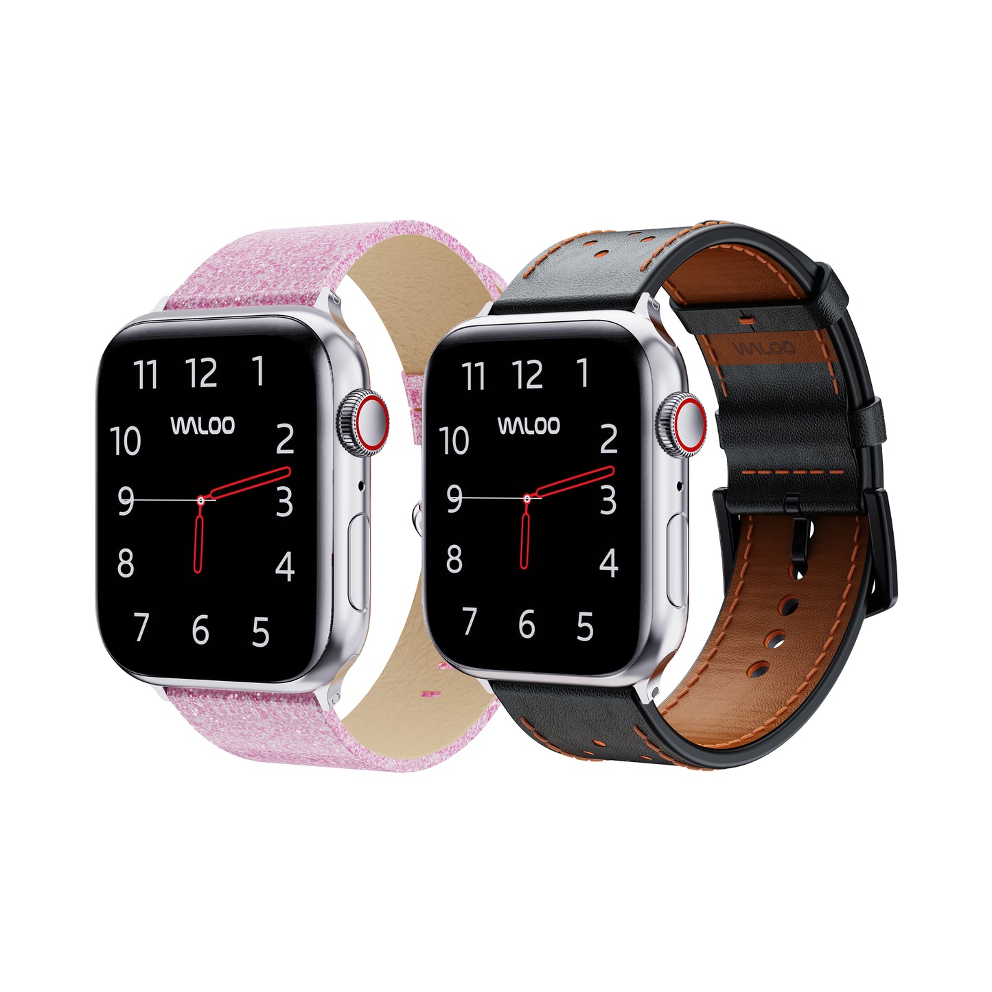 Waloo 2-Pack Shiny Brilliance & Breathable Leather Bands For Apple Watch