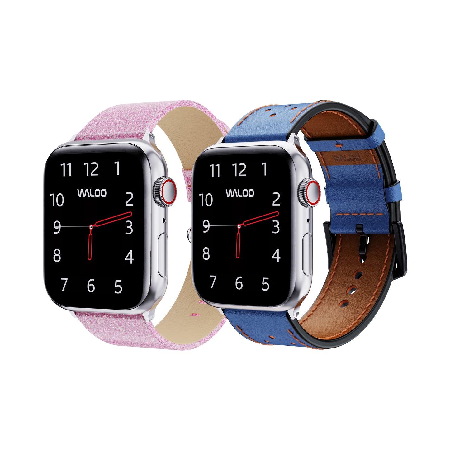 Waloo 2-Pack Shiny Brilliance & Breathable Leather Bands For Apple Watch