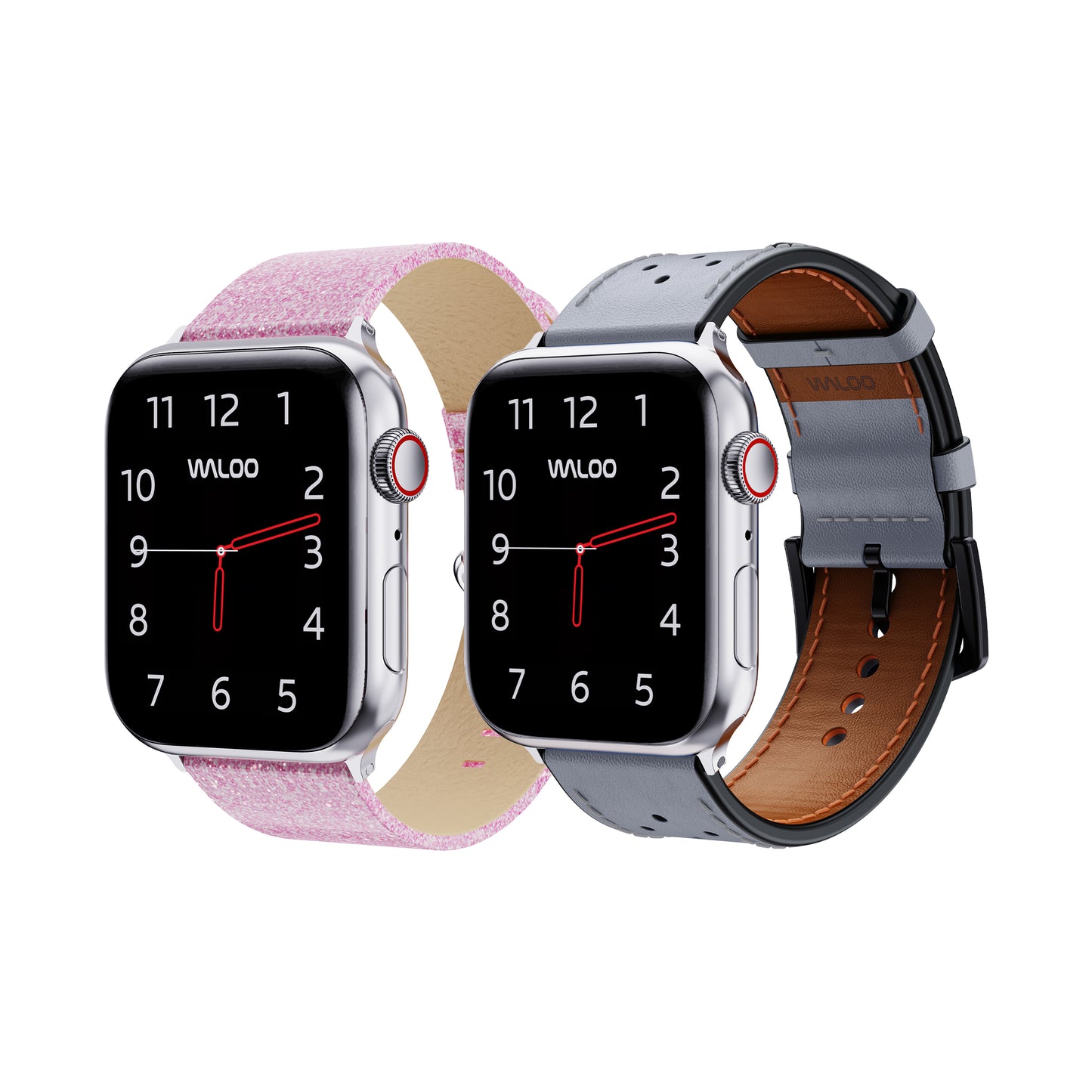 Waloo 2-Pack Shiny Brilliance & Breathable Leather Bands For Apple Watch